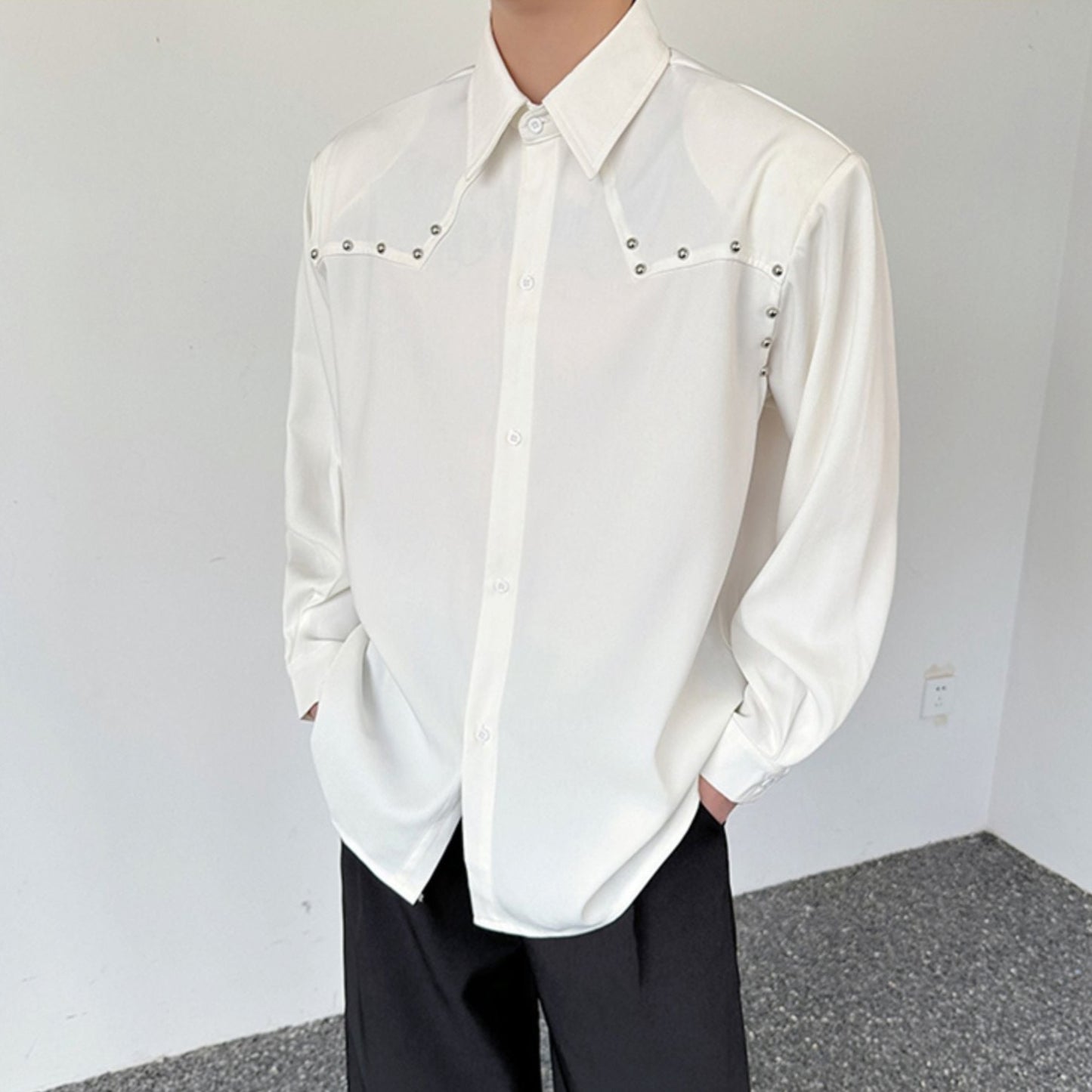 リベットデザイン ロングスリーブ カラーシャツ