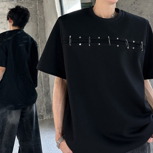 メタルピンズ パッドショルダー ハーフスリーブTシャツ