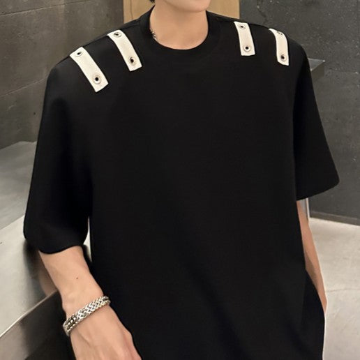 ヘビーウェイト パッドショルダー デザインハーフスリーブTシャツ