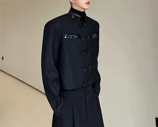 【秋物コーデ3点セット】 ①黒ショートJKT・②ハイネック長袖Tシャツ・③黒パンツ
