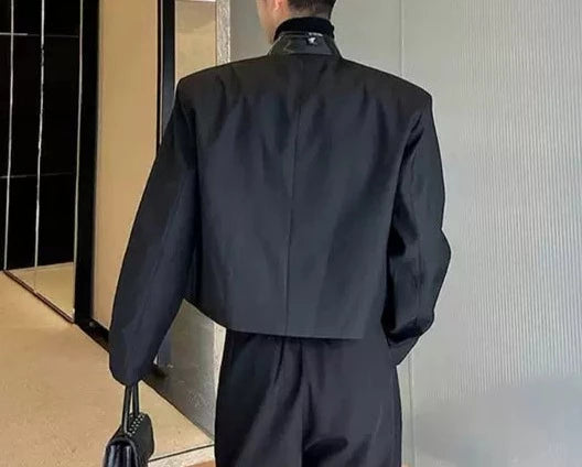 【秋物コーデ3点セット】 ①黒ショートJKT・②ハイネック長袖Tシャツ・③黒パンツ