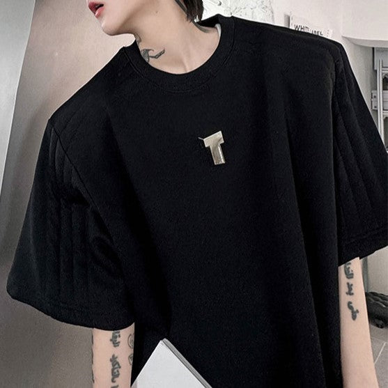メタルロゴ パッドショルダー ハーフスリーブTシャツ