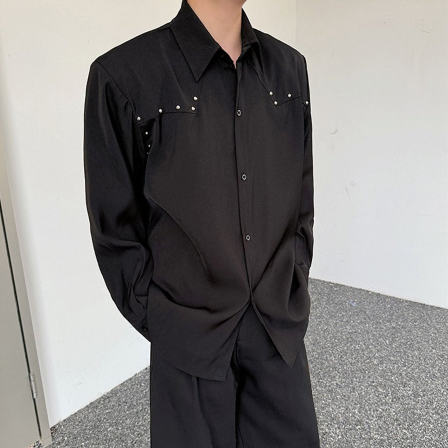 リベットデザイン ロングスリーブ カラーシャツ
