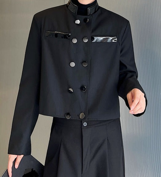 【秋物コーデ3点セット】 ①黒ショートJKT・②ハイネック長袖Tシャツ・③黒パンツ