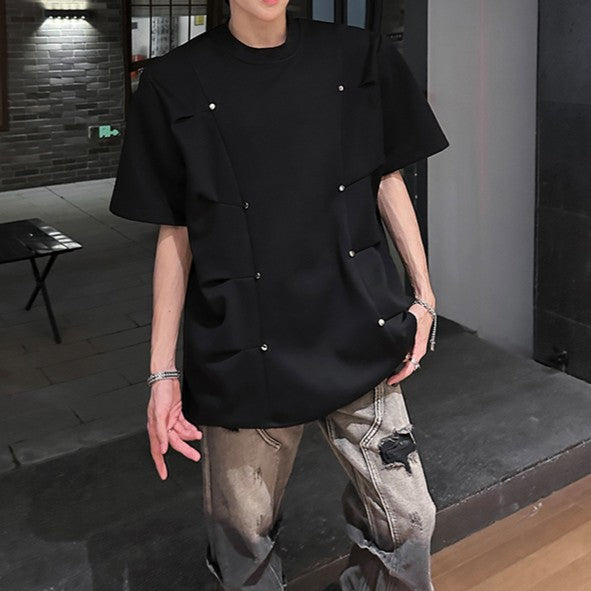 プリーツシルエット パッドショルダー ハーフスリーブTシャツ