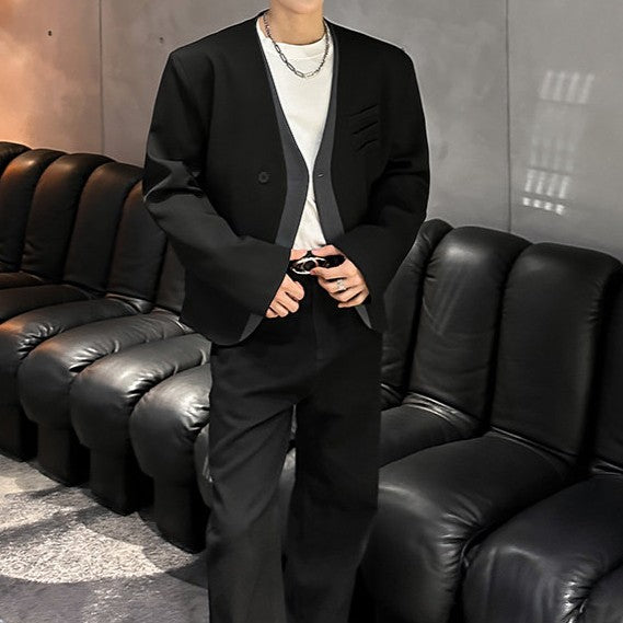 ツートンカラー ショート ノーカラー テーラードジャケット