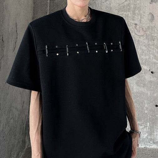 メタルピンズ パッドショルダー ハーフスリーブTシャツ