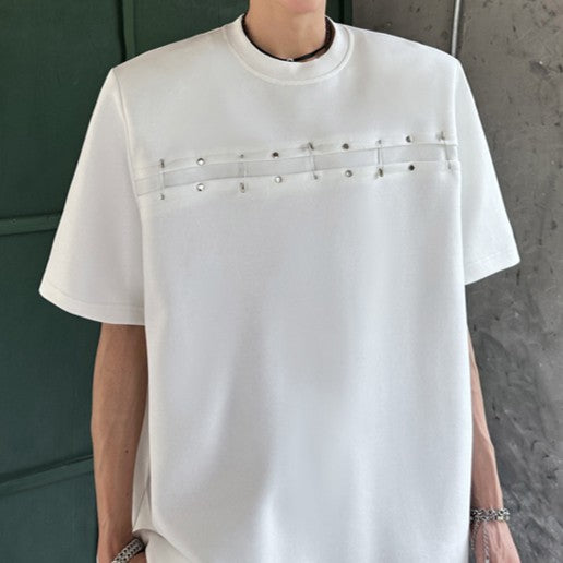 メタルピンズ パッドショルダー ハーフスリーブTシャツ