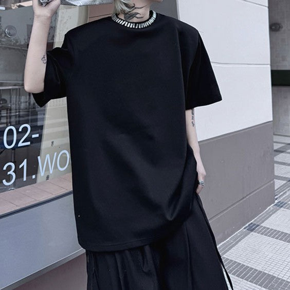 アラウンドネックデコレーション ハーフスリーブTシャツ