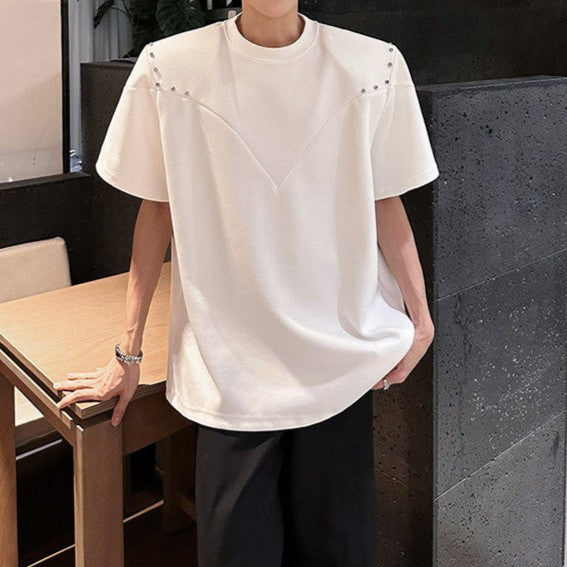 メタルスタッズ パッドショルダー ハーフスリーブTシャツ