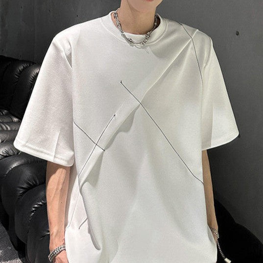 ラインデザイン パッドショルダー ハーフスリーブTシャツ