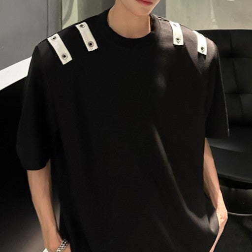 ヘビーウェイト パッドショルダー デザインハーフスリーブTシャツ