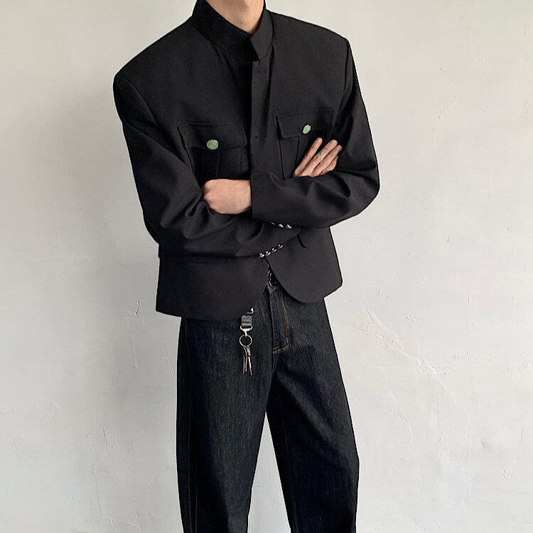 スタンドカラー ダーク ボタンジャケット