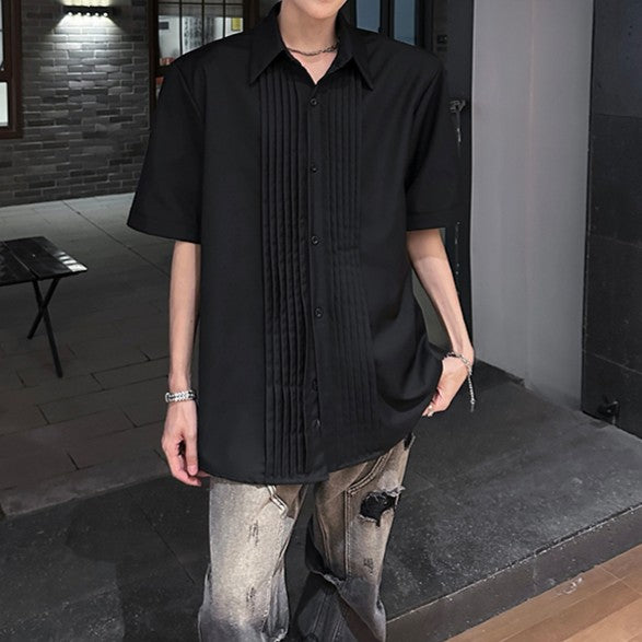 タックシルエット パッドショルダー ハーフスリーブシャツ