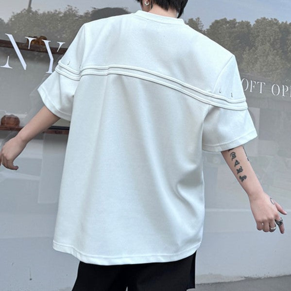 メタルピンリベット パッドショルダー ハーフスリーブTシャツ