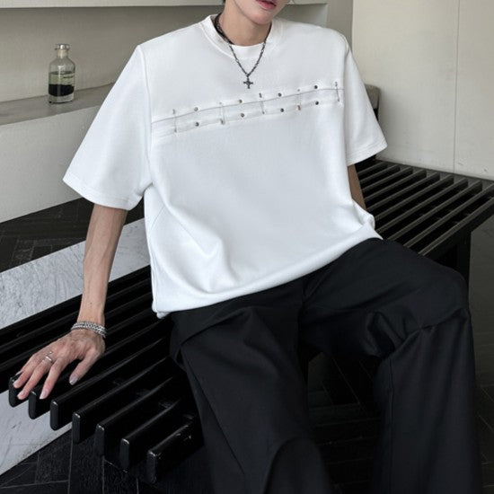 メタルピンズ パッドショルダー ハーフスリーブTシャツ