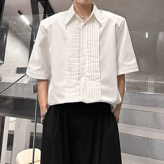 タックシルエット パッドショルダー ハーフスリーブシャツ