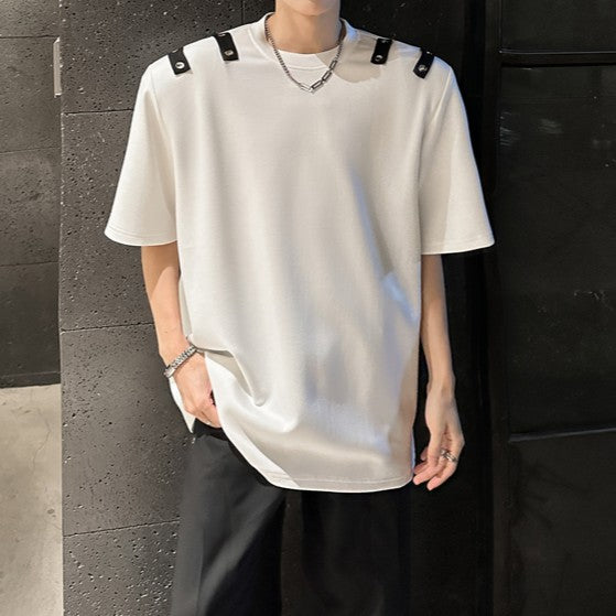 ヘビーウェイト パッドショルダー デザインハーフスリーブTシャツ