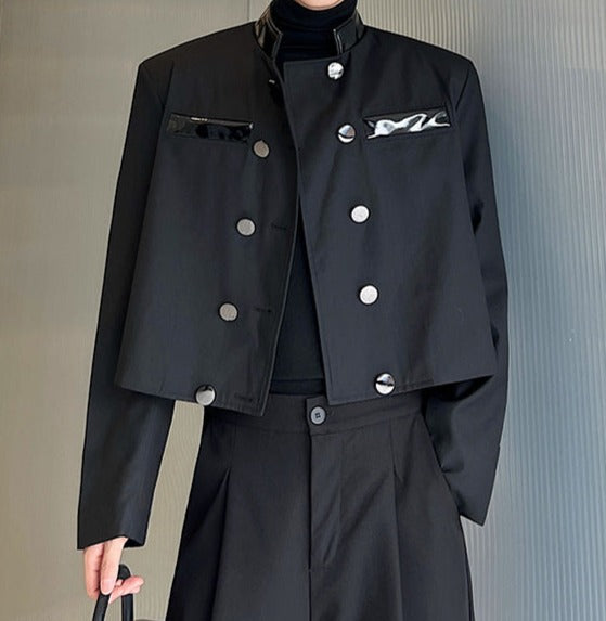 【秋物コーデ3点セット】 ①黒ショートJKT・②ハイネック長袖Tシャツ・③黒パンツ