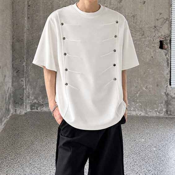 ツーラインズスタッズ パッドショルダー ハーフスリーブTシャツ