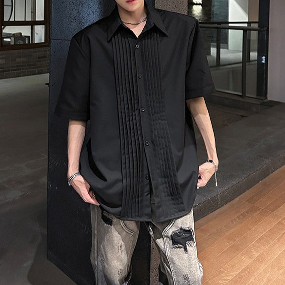 タックシルエット パッドショルダー ハーフスリーブシャツ