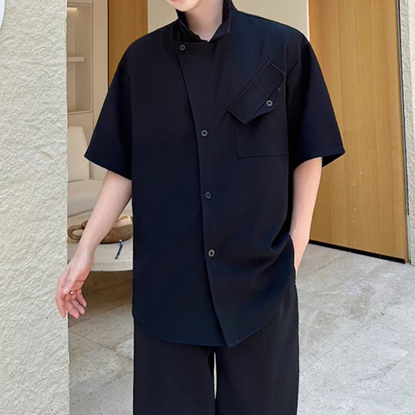 アシンメトリー デザイナーズ ハーフスリーブシャツ