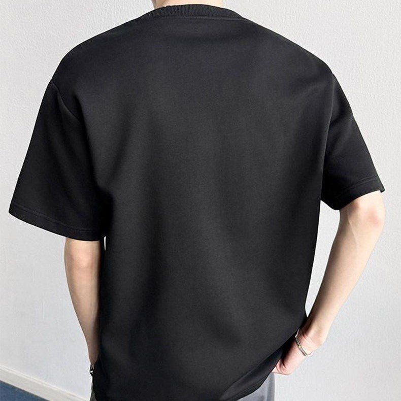 ラインデザイン ラウンドネック ハーフスリーブTシャツ