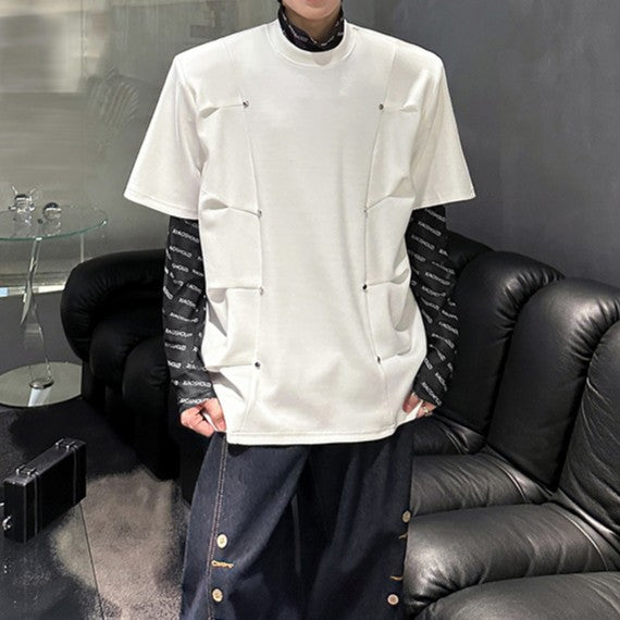 プリーツシルエット パッドショルダー ハーフスリーブTシャツ