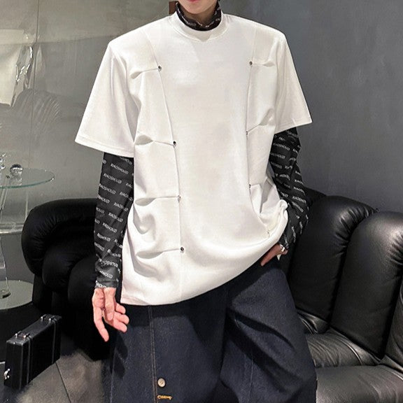 プリーツシルエット パッドショルダー ハーフスリーブTシャツ