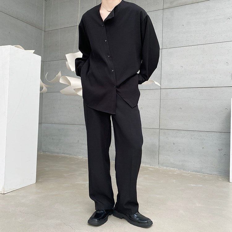 アシンメトリー ラウンドネック ロングスリーブシャツ