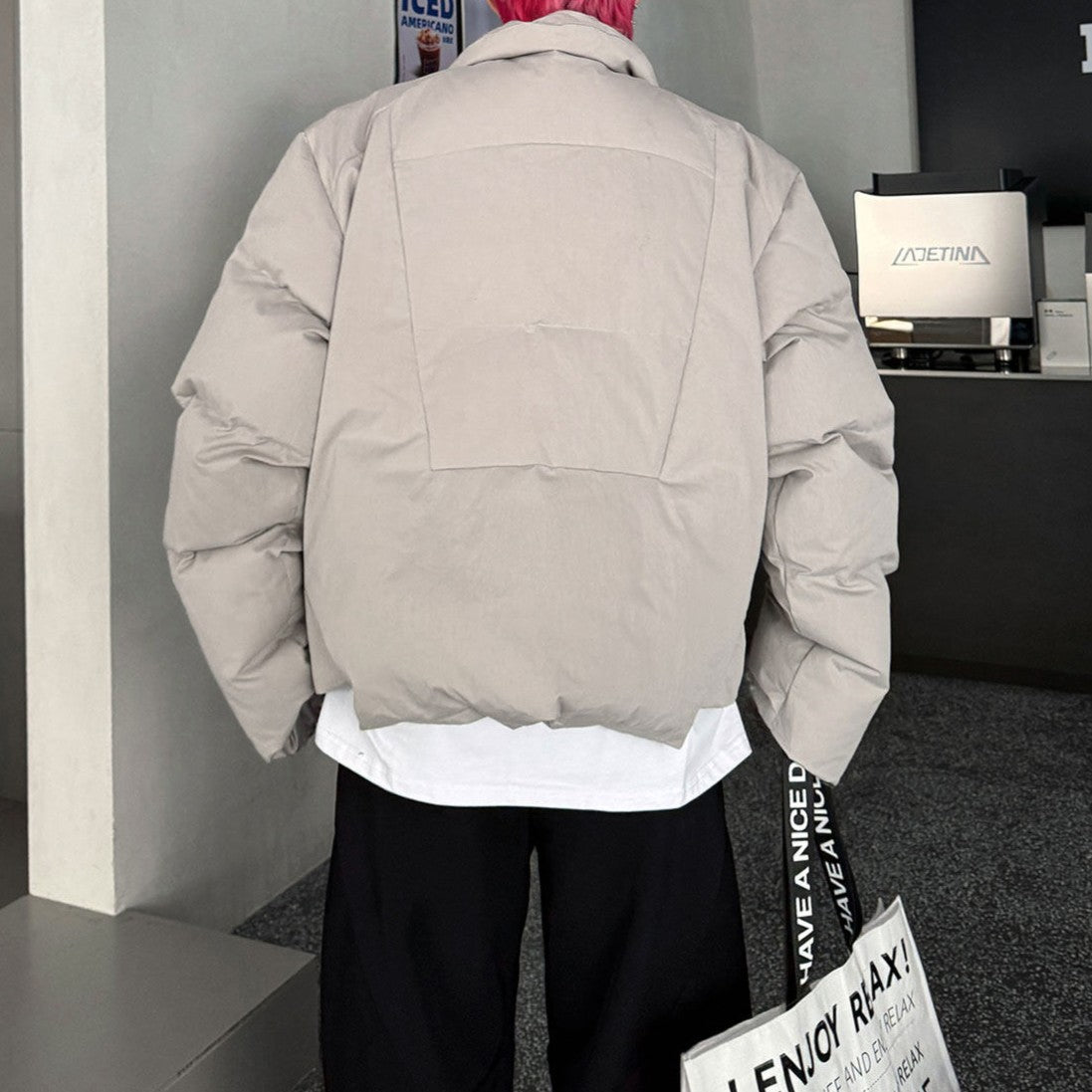 フェイクツーピース コットンパディング スタンドジャケット