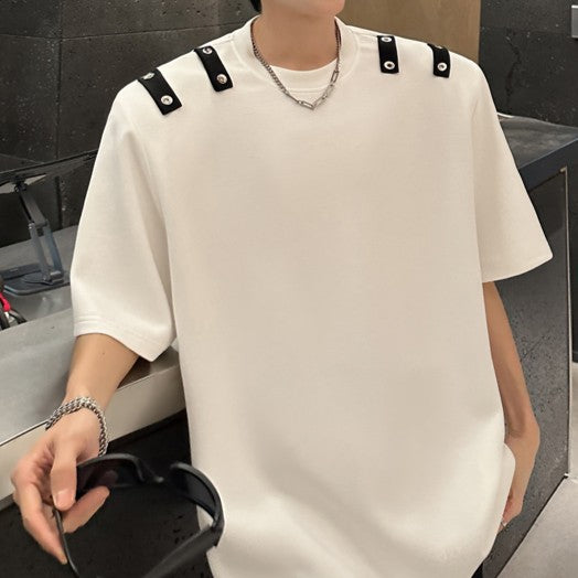 ヘビーウェイト パッドショルダー デザインハーフスリーブTシャツ