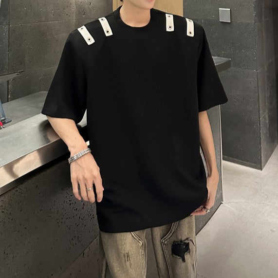 ヘビーウェイト パッドショルダー デザインハーフスリーブTシャツ