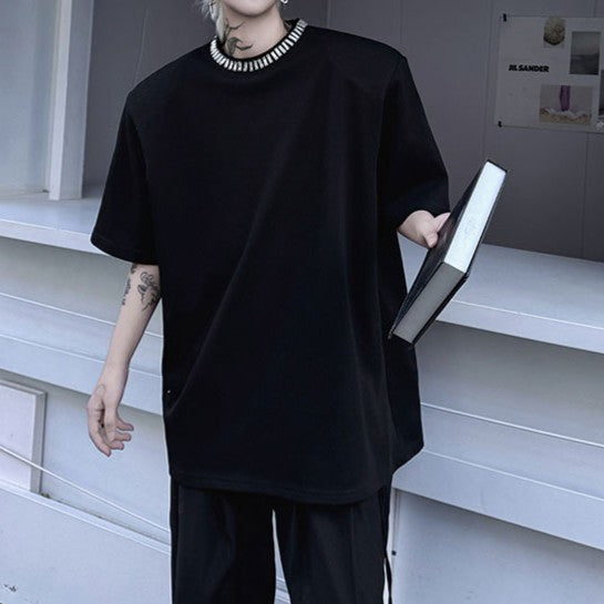 アラウンドネックデコレーション ハーフスリーブTシャツ