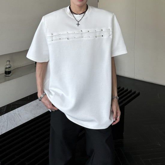 メタルピンズ パッドショルダー ハーフスリーブTシャツ