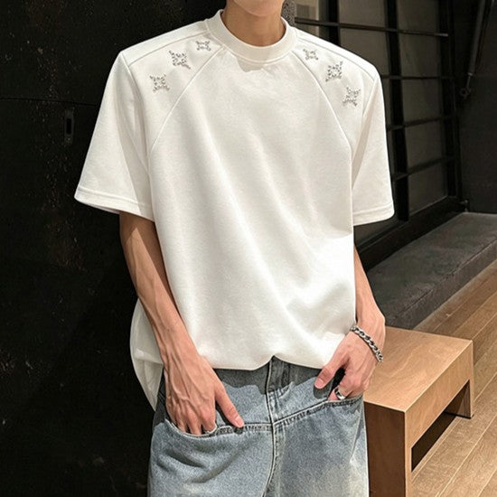 パールデザイン パッドショルダー ハーフスリーブTシャツ