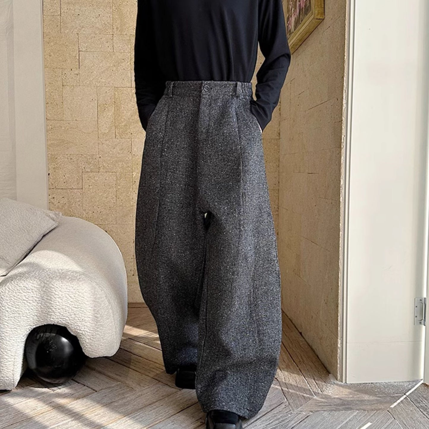 ワイドレッグ シック ウールパンツ