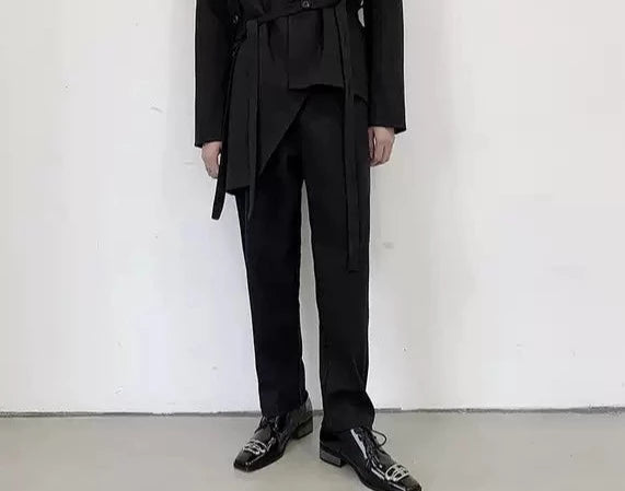 ソリッドカラー ストレート ブラックパンツ