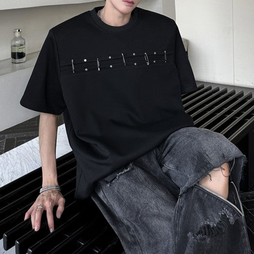 メタルピンズ パッドショルダー ハーフスリーブTシャツ
