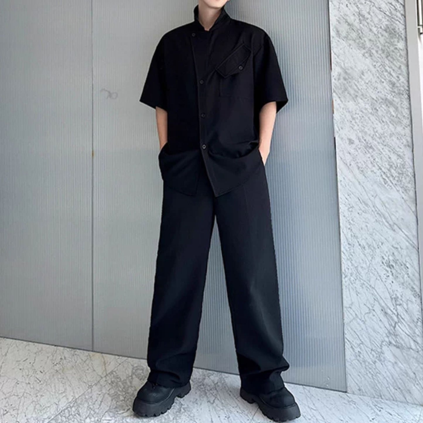 アシンメトリー デザイナーズ ハーフスリーブシャツ