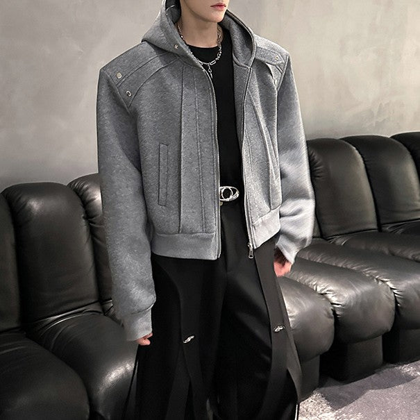 ショートレングス パッドショルダー ジップフーディー