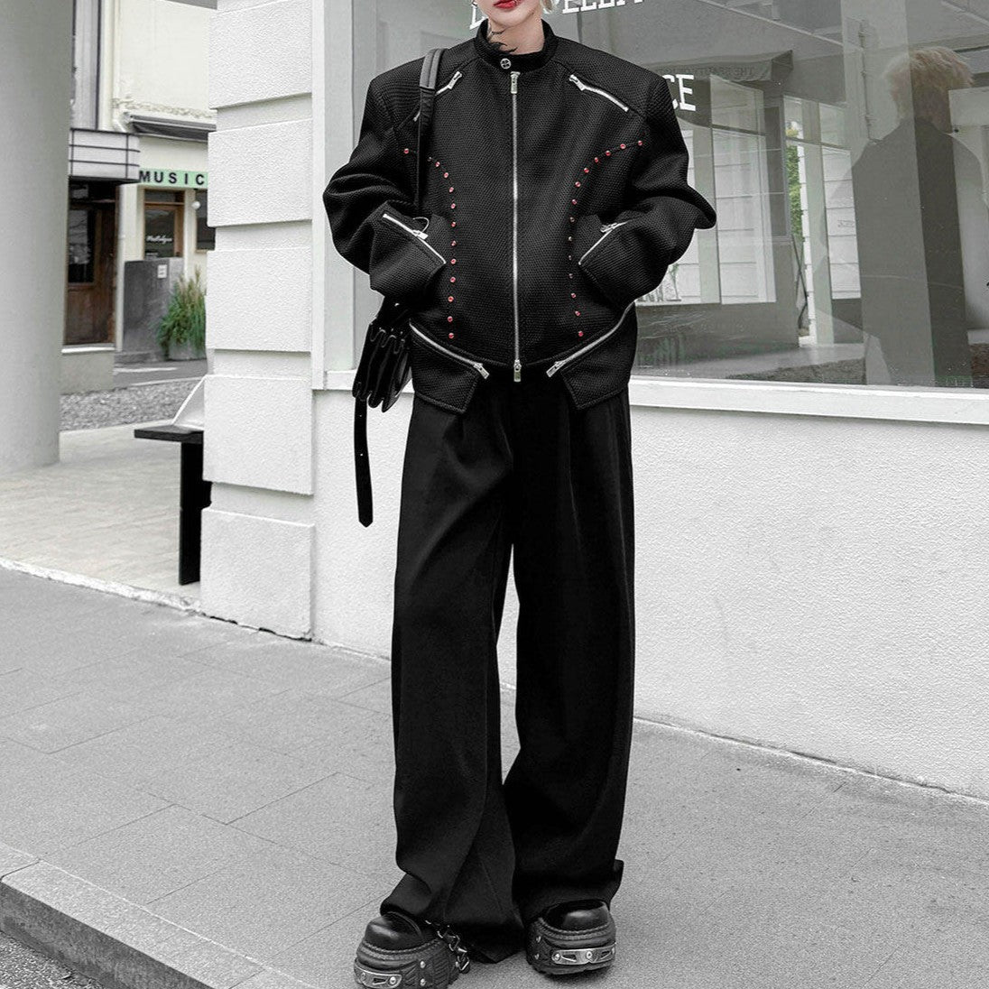 ジッパーデザイン ショートスタンドジャケット