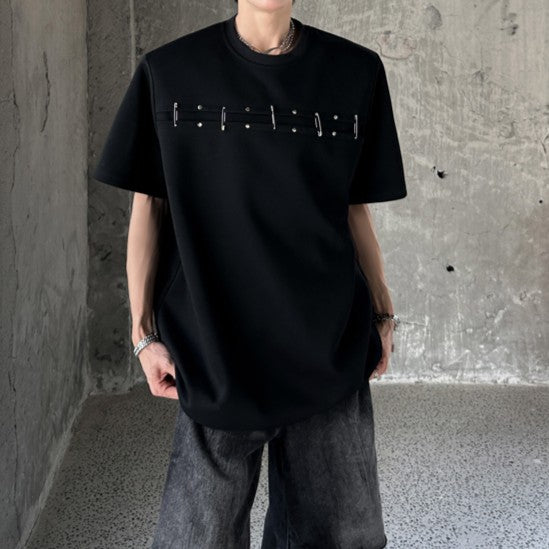 メタルピンズ パッドショルダー ハーフスリーブTシャツ