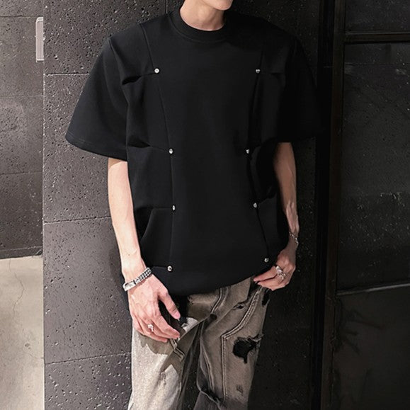 プリーツシルエット パッドショルダー ハーフスリーブTシャツ