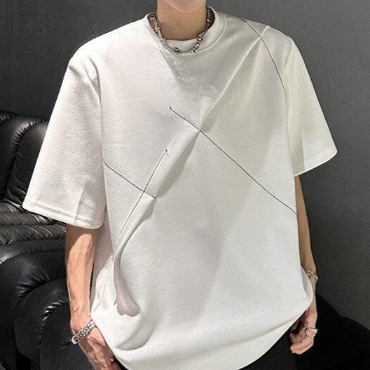 ラインデザイン パッドショルダー ハーフスリーブTシャツ