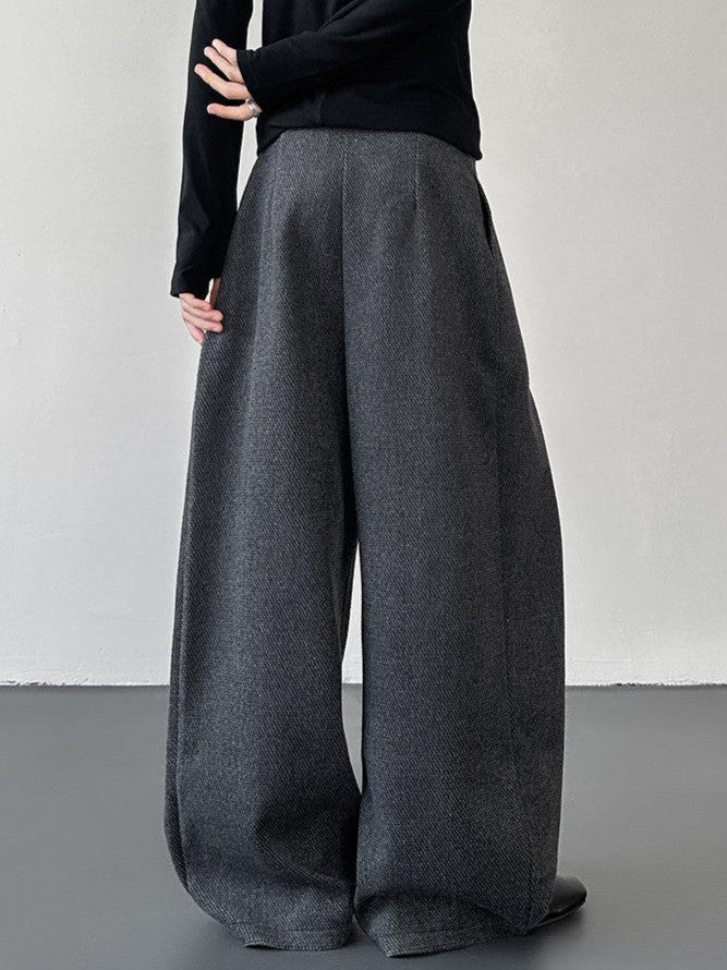プリーツデザイン ウールワイドパンツ