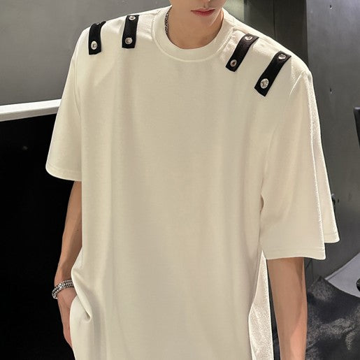 ヘビーウェイト パッドショルダー デザインハーフスリーブTシャツ