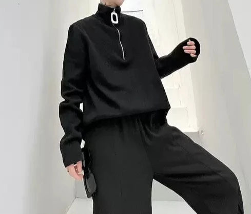 ハーフジップ ハイネック ニット