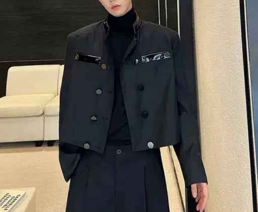 【秋物コーデ3点セット】 ①黒ショートJKT・②ハイネック長袖Tシャツ・③黒パンツ