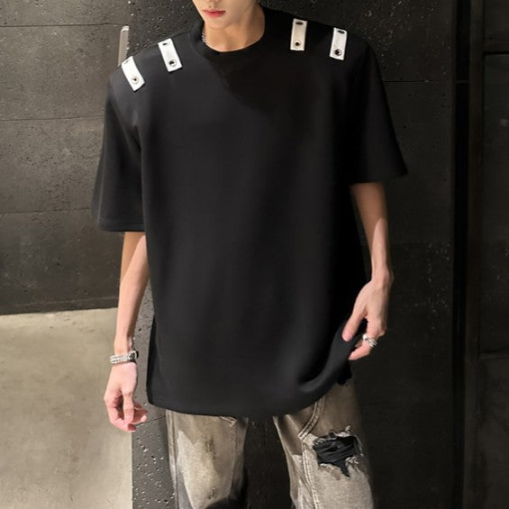 ヘビーウェイト パッドショルダー デザインハーフスリーブTシャツ
